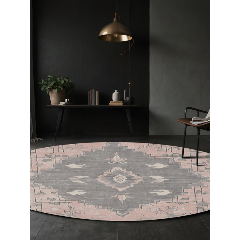 Tapis gris soyeux et moelleux, Rond 3 pi