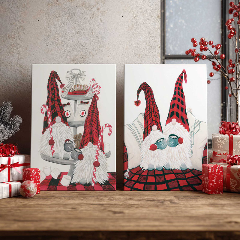 Cozy Gnome Compations, set of  2 Canvas Art Prints, Stretched Canvas, Wrapped Canvas, 12" H x 16" W