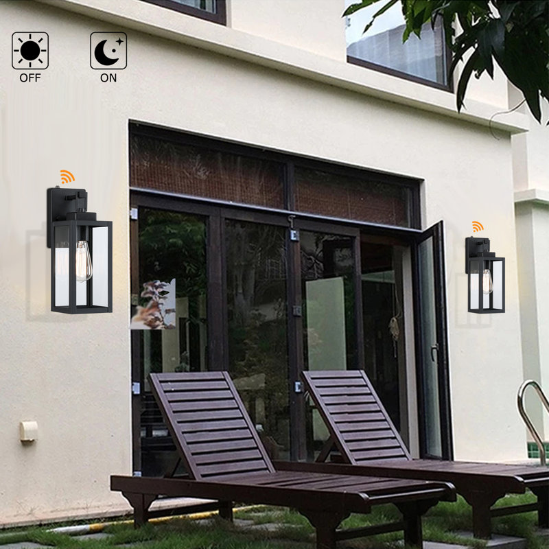 Citron 1-Light Matte Black Outdoor Wall Lantern with Dusk to Dawn, 14" H x 5" W x 7" D