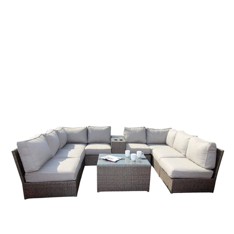 Canapé modulaire en osier de patio à 6 places avec coussins entièrement assemblé