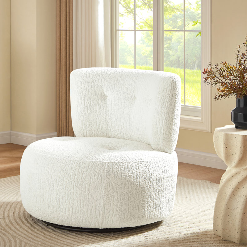 Denton 29.92'' W Tufted Upholstered 360° Swivel Barrel Accent Chair , White