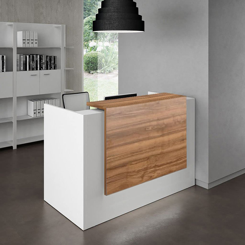 Davinci 53" Modern Reception Desk, Multifunctional Transaction Counter Top, Laminate Desktop, White/Natural