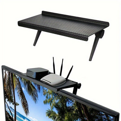 Tablette supérieure ajustable pour téléviseur et écran d'ordinateur, support de rangement multifonctionnel pour le dessus de la télé - peut contenir une barre de son, un décodeur, une console de jeu, une conception sans perceuse pour la maison et le bureau