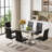7-Piece 63" Modern Glam Rectangular Tempered Glass Dining Set with Faux Leather Cantilever Chairs-123802514-123137288