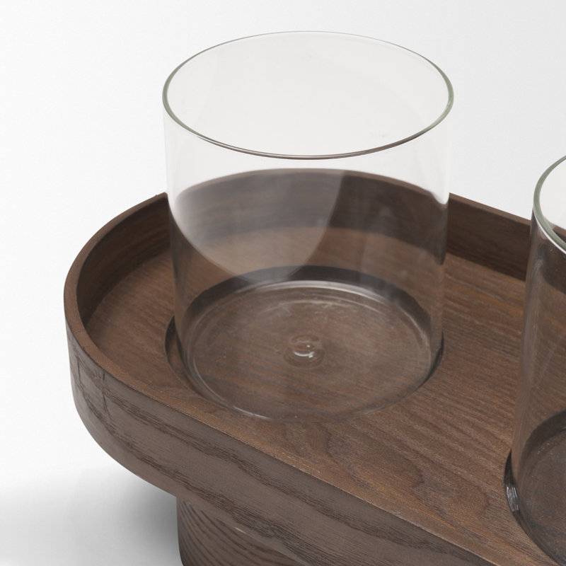 Plinthe en bois blanchi avec porte-bougie en verre, Marron foncé