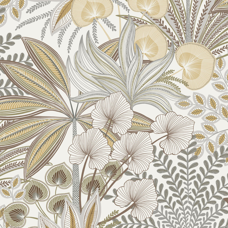 Karuna Collection Meadow Branched Leaves Wallpaper Roll, Beige