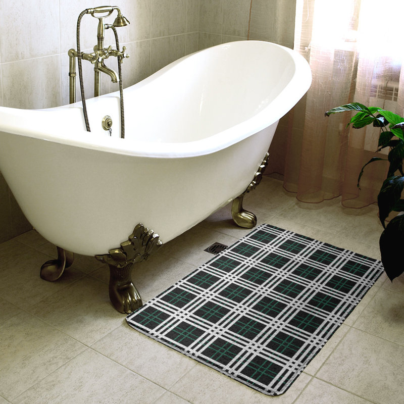 Memory Foam Non-Slip Bath Rug, 17" W x 24" L, Dark Green/White