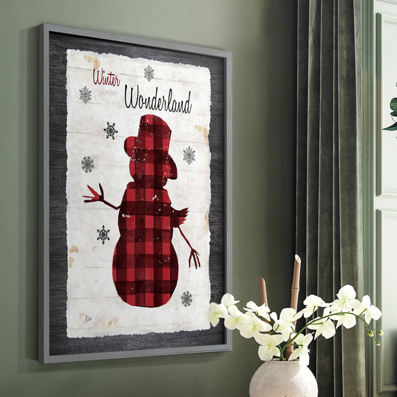 «Chequered Snowman II», reproduction encadrée - bois massif, Gris, H 10 po x l 8 po