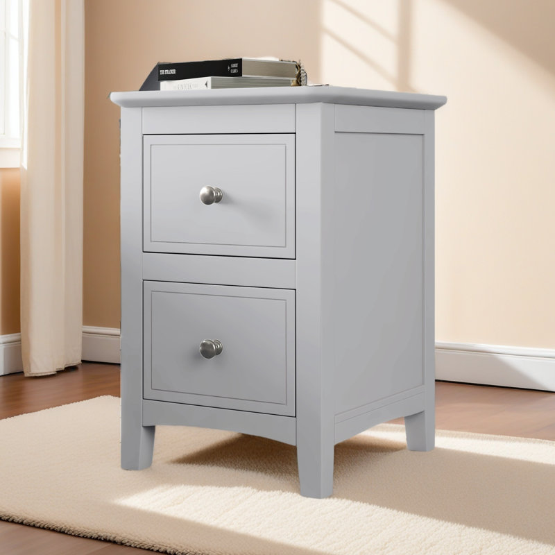 Table de chevet 2 tiroirs en bois massif blanc