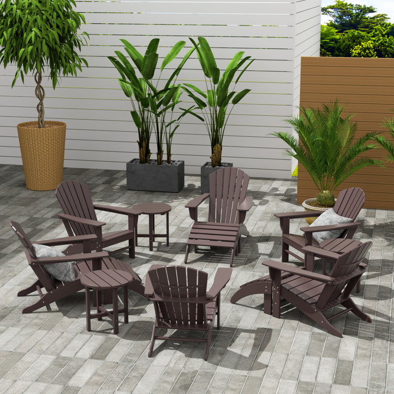 Chaise Adirondack en plastique avec table et repose-pieds Altura, Brun foncé