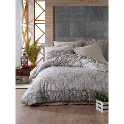 100% Cotton Ranforce King Quilt Cover Set, Brown & Grey | Duvet Cover 94.5 x 86.6 & 2 Pillowcases 23.6 x 23.6 | Machine Washable, 145 Thread Count, Button Closure for Duvet, Envelope for Pillowcases | Stylish & Comfortable Bedding Set