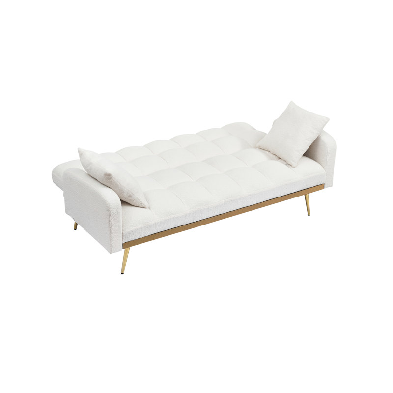 Beige 69 - Inch Bed, Three Speed Adjustable For Small Living Rooms, Comfortable And Sponge Cushions Bed Primary Space, Converts To With Adjustment, Removable Armrest, Strong Solid Wood Frame