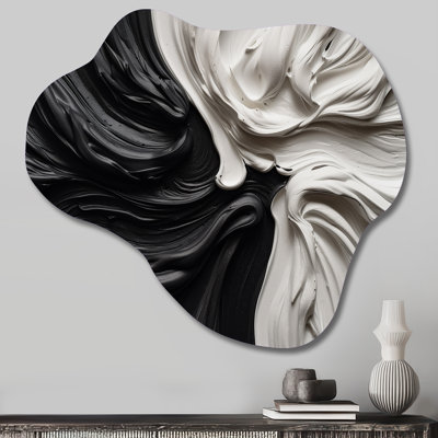 Black White Marbled Dreamscape IV - Asymmetrical Abstract Geometric Metal Wall Art, Cloud Metal Wall Sculpture Print