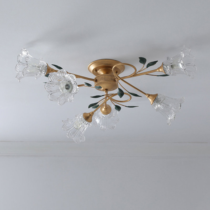 Plafonnier semi-encastré lustre fleur en verre Spoutnik 6 lumières
