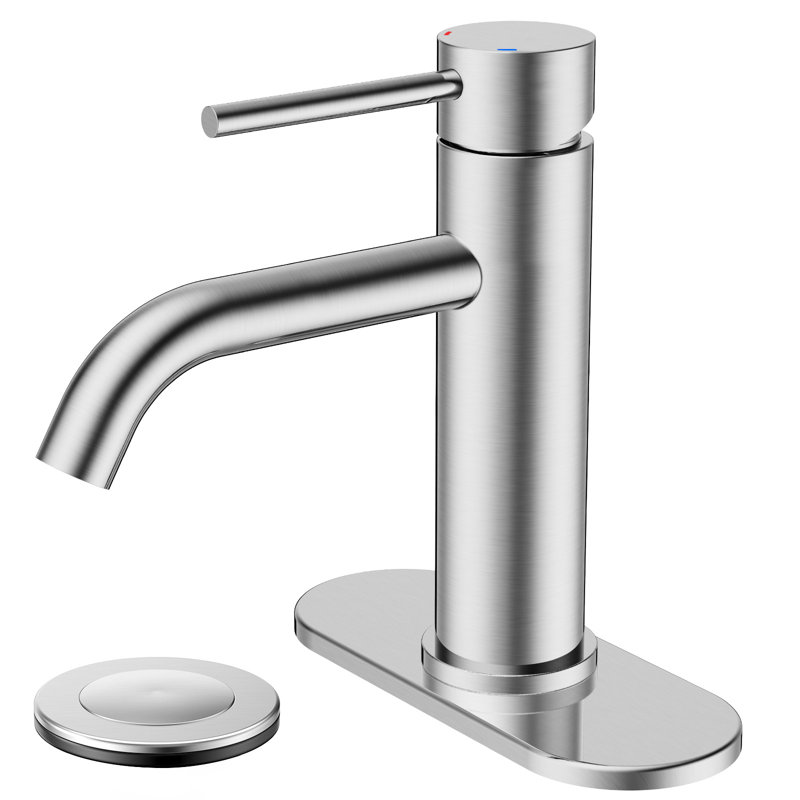 Robinet pour salle de bain à poignée simple avec drain, Argent