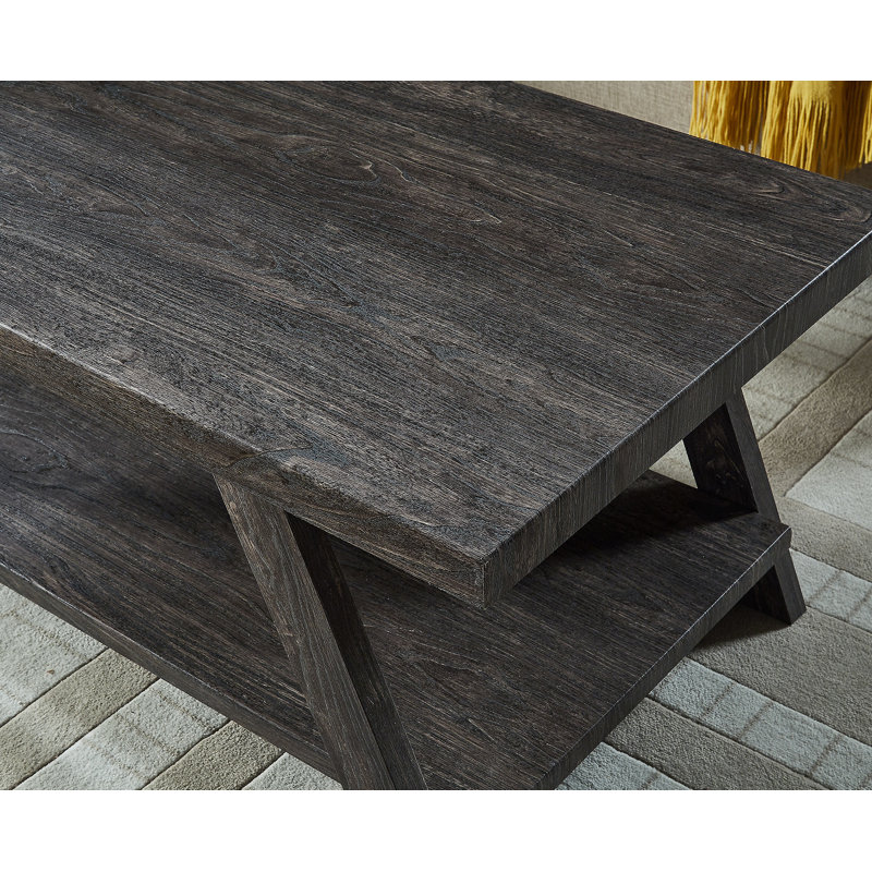 Table basse rectangulaire avec plateau en bois manufacturé et tablette, Gris anthracite, Gris anthracite