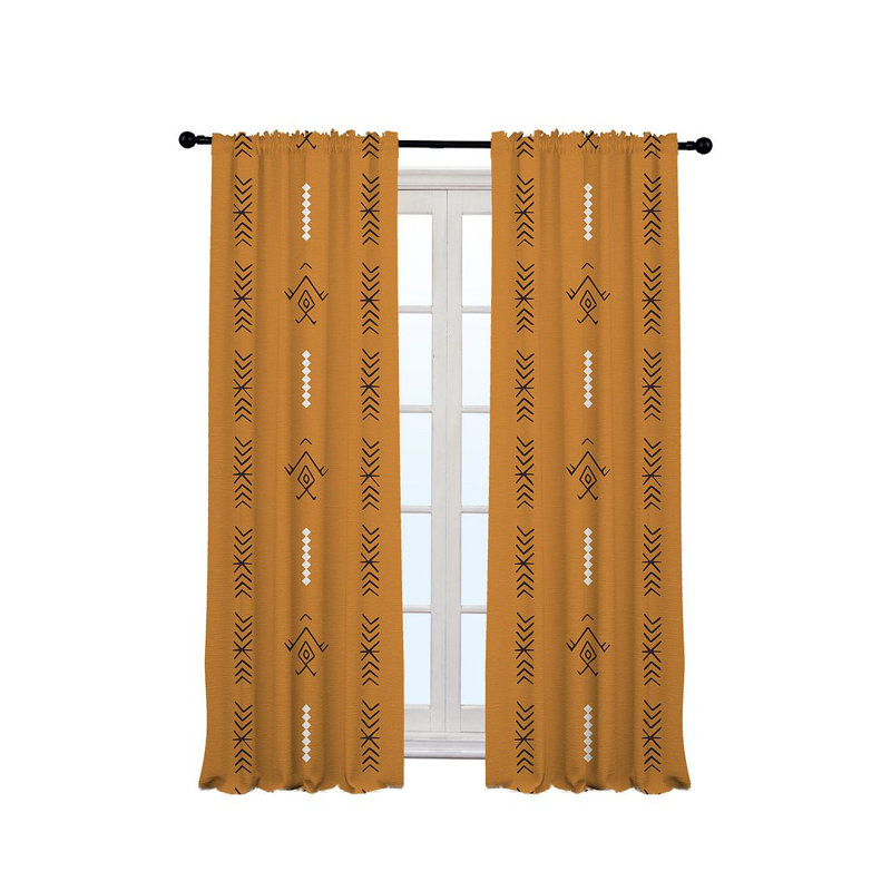 Boho Pattern Lined Single Panel Curtain, 140cm Width x 245cm Drop, Mustard Yellow