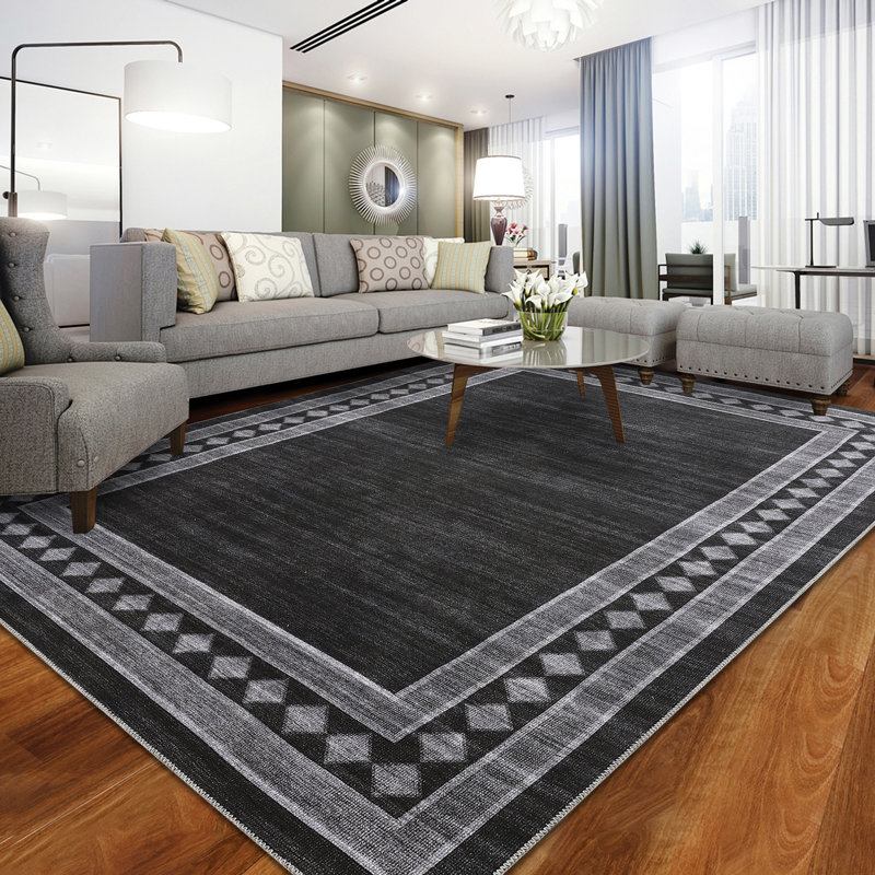 Living Room Rug Large Ultra-Soft Floor Carpet With Rubber Backing Non-Shedding Thin Accent Rug Machine Washable Bordered Indoor Carpet