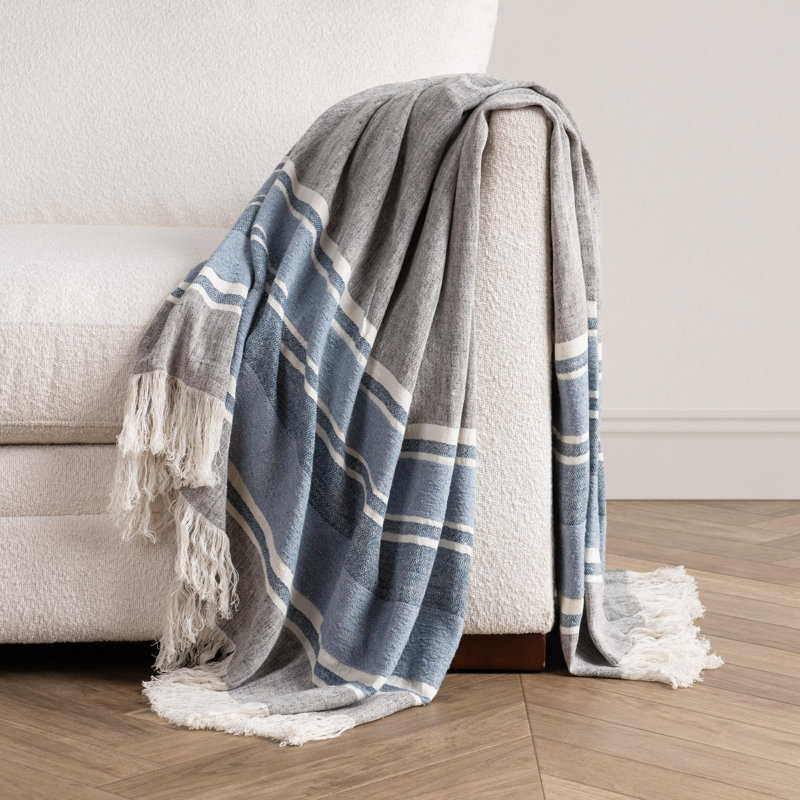 Lima 100% Blue 50"x70" Throw Blanket Blanket, Gray/White/Blue