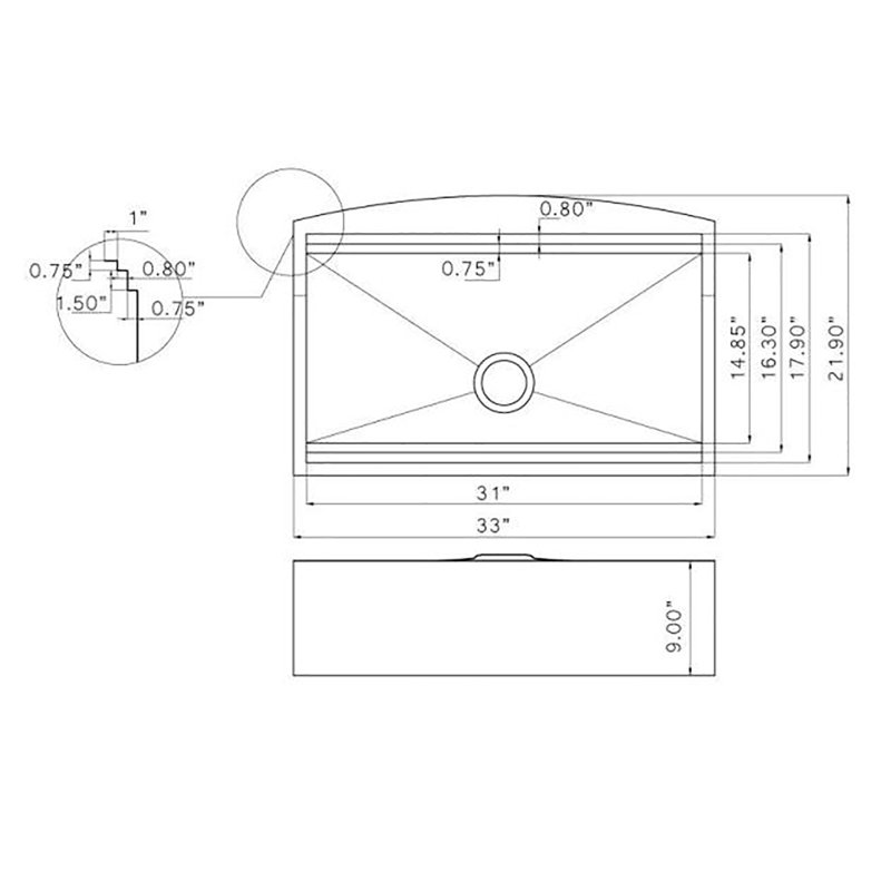 33" L x 22" W Undermount Kitchen Sink with Basket Strainer