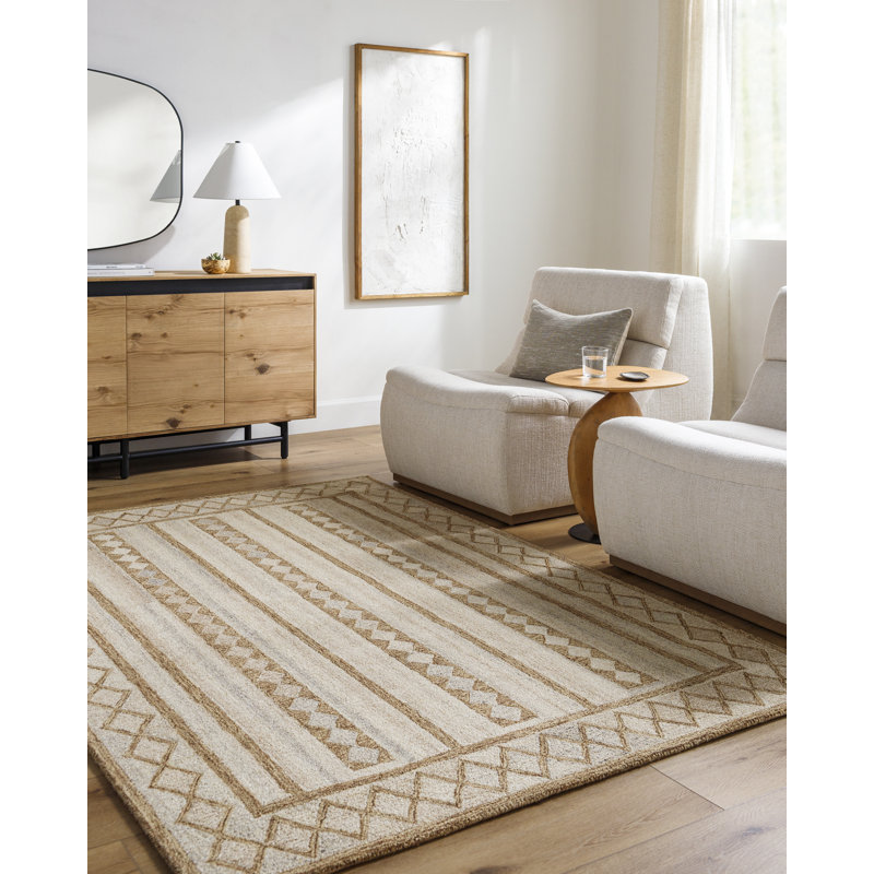 Rectangle Kardelen Wool Area Rug with Non-Slip Backing, Rectangle 5'7" x 6'