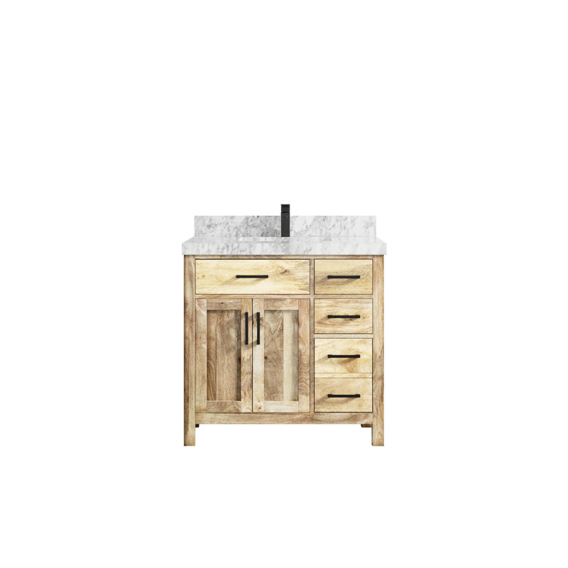 Meuble-lavabo simple 36 po avec plateau en marbre Malibu Mango