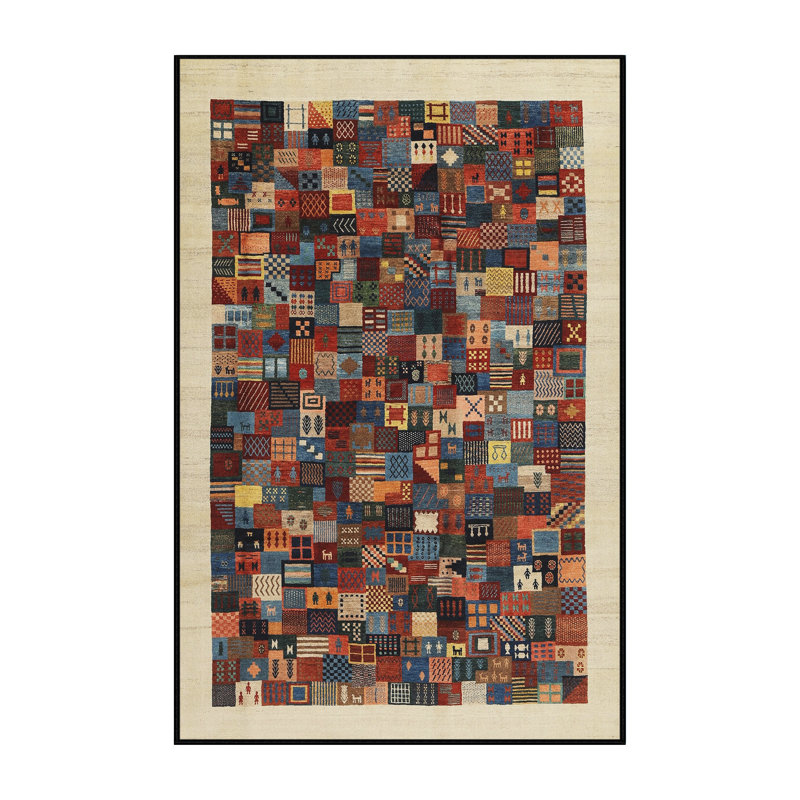 Tapis beige/noir/rouge contemporain, Rectangle 6 pi x 9 pi