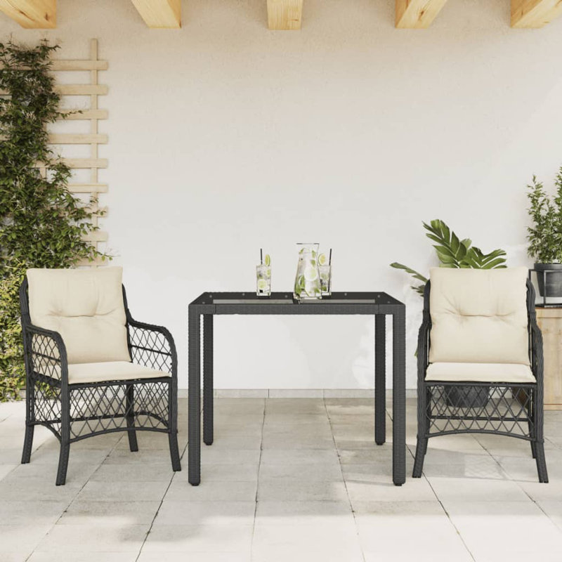 Red Barrel Studio® Bistro Set With Cushions Poly Rattan, Dark Gray/Gray, 29.5" H x 59.1" W x 35.4" D, 4