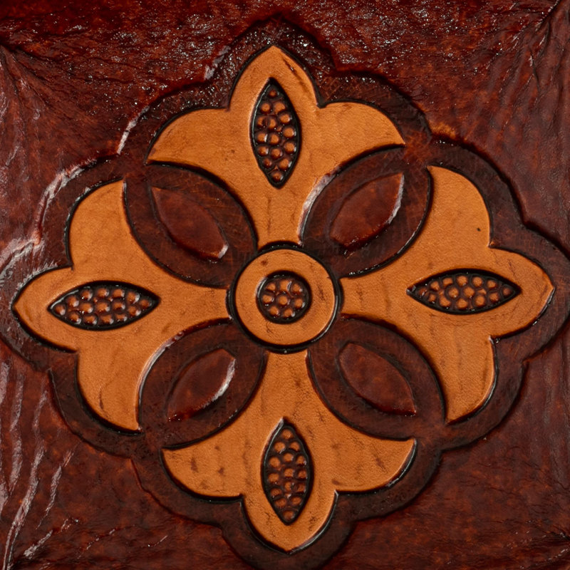 Novica Handmade Mahogany Flower Tooled Leather Catchall