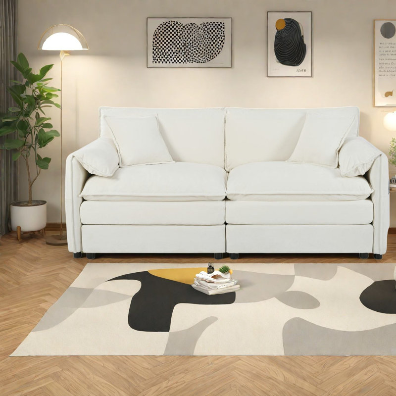 Canapés modulaires spacieux avec tissu chenille à assise profonde, beige moderne pour le salon