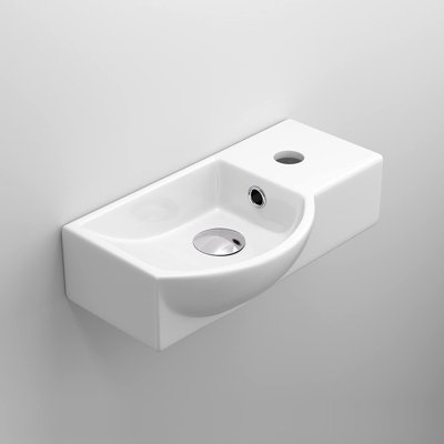iBathUK Silens Compact Wall Hung Bathroom Sink, Modern Ceramic Cloakroom Basin, Space Saving Wall Hung Cloakroom Basin
