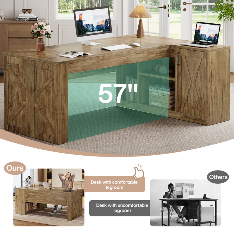 Jenkins 70.87" W L-Shaped Manufactured Wood Desk with Storage Cabinet