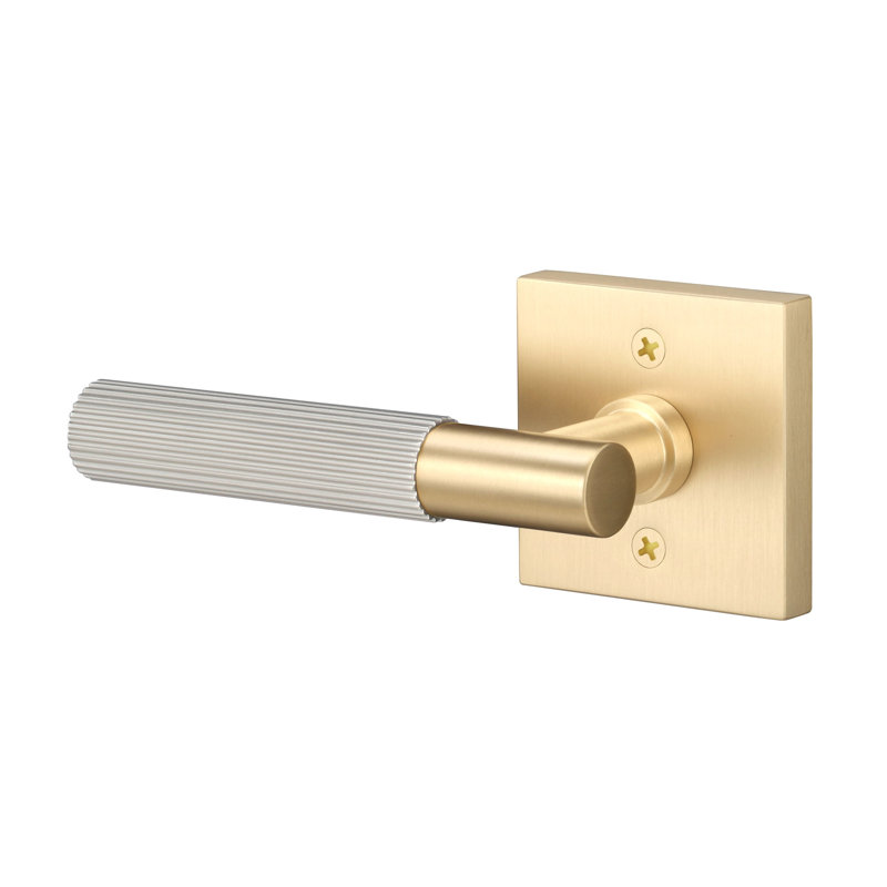 Fausse rosette carrée Aspra, poignée droite moletée, Laiton satiné / nickel satiné, Faux bouton simple
