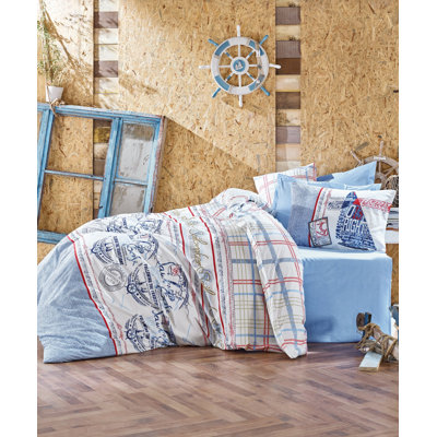 Ensemble de housse de couette 100% coton bleu / rouge / blanc Itzel