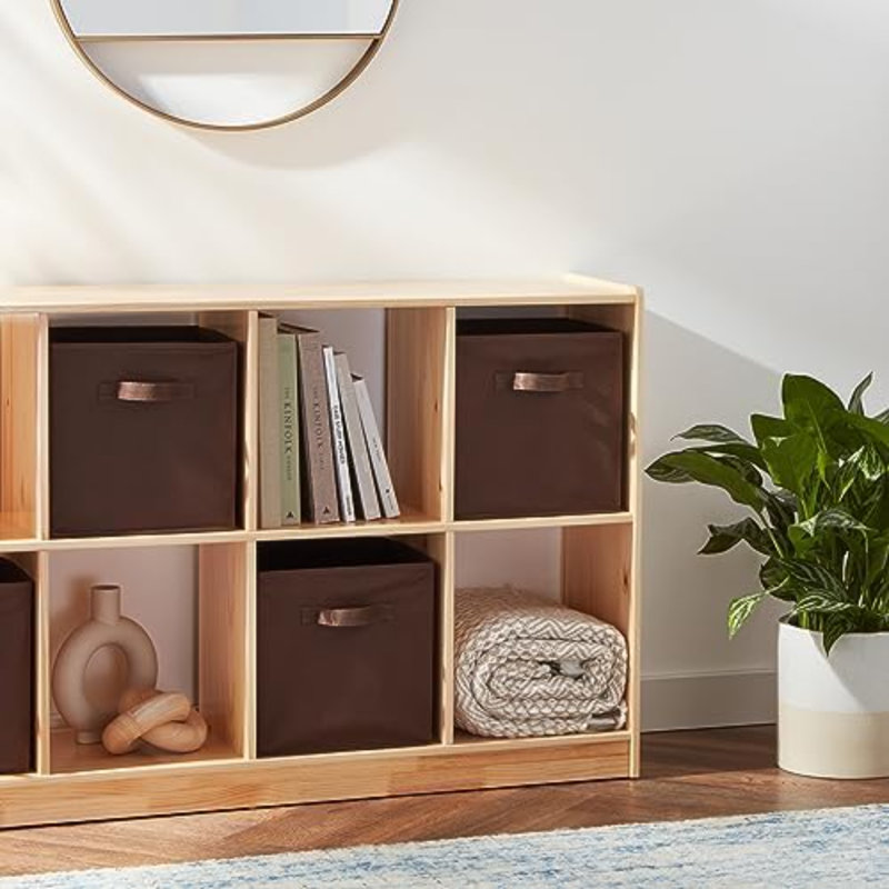 Cube Organizer Storage Bins Handles, Collapsible Fabric, Pack Of 6, 10.5"X10.5"X11", Brown, 10.5" H x 10.5" W x 11" D, Brown
