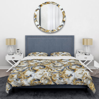 Ensemble de housse de couette en marbre doré noir élégant