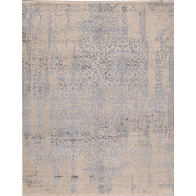 Tapis beige et bleu clair noué à la main de haute qualité