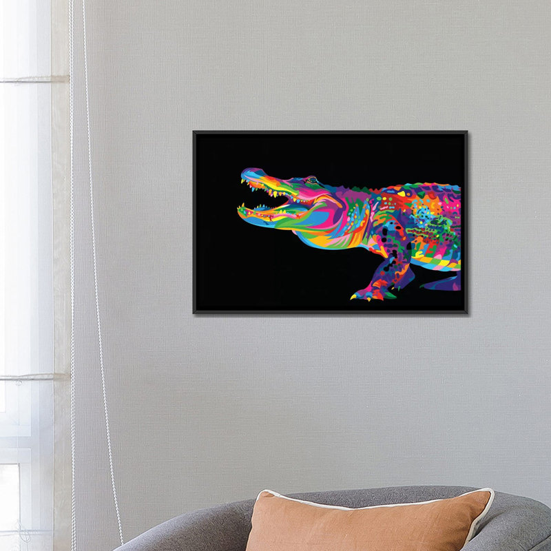«Alligator», impression sur toile, H 18 po x l 26 po x P 1,5 po, Toile avec cadre noir, Pas de tapis