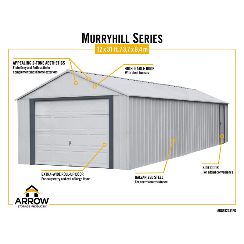 Murryhill 12' x 31' Gray Galvanized Steel Garage Kit with Shelving
