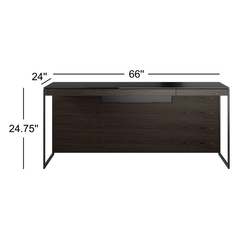 Sequel 66'' Desk with Return, Charcoal Stained Ash/Black