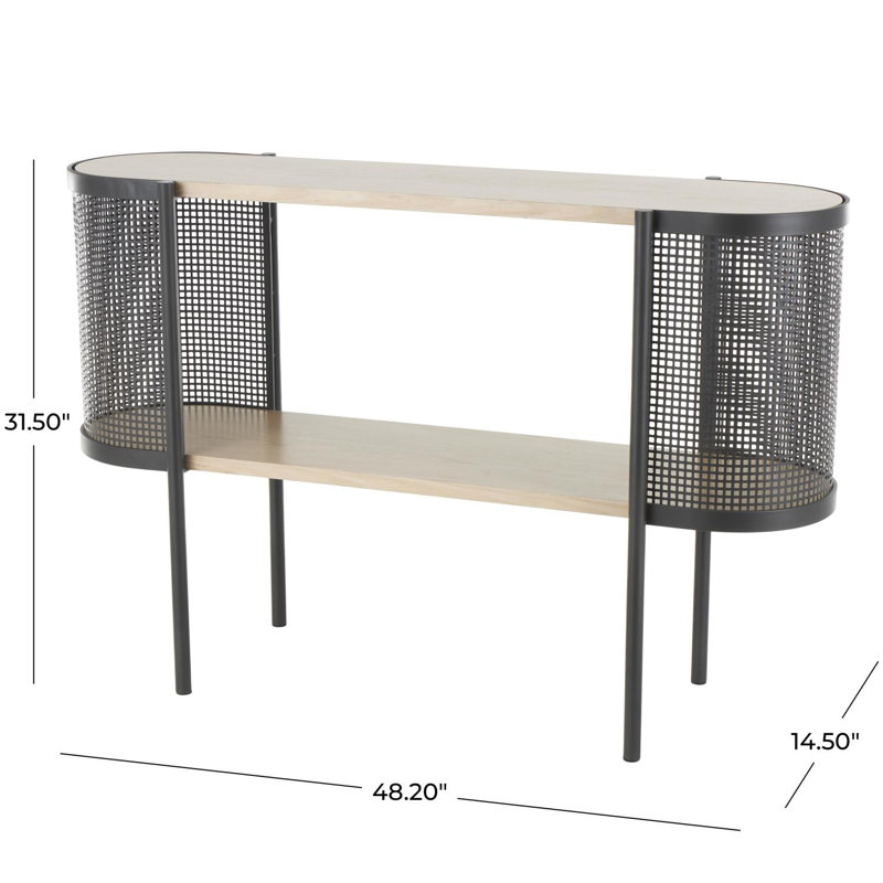 Oval Two-Toned 1 Shelf Console Table With Mesh Side Panels And Tabletop