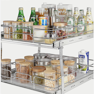 Rangement à 2 niveaux pour armoire coulissante, tablettes coulissantes robustes pour garde-manger, tiroirs coulissants en acier, rangement coulissant pour la maison, taille d'installation de 22 po pour l'armoire