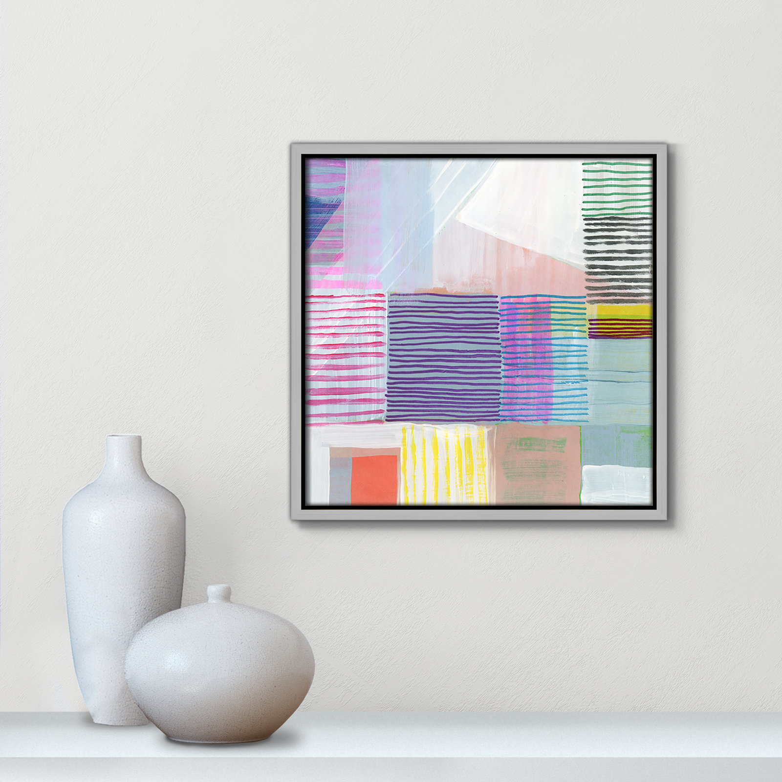 Clarendon "Bright Net I" Painting by Cartissi, 13.5" H x 13.5" W x 2" D, Silver Framed