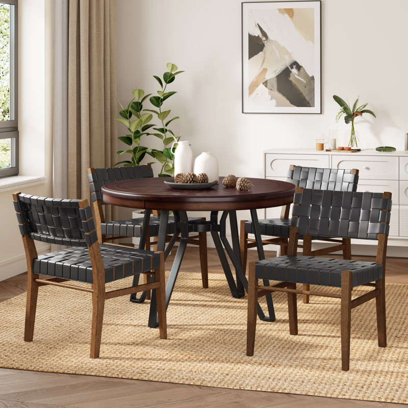 Vannest 5-Piece Wood & Rope Dining Set, Brown, Black