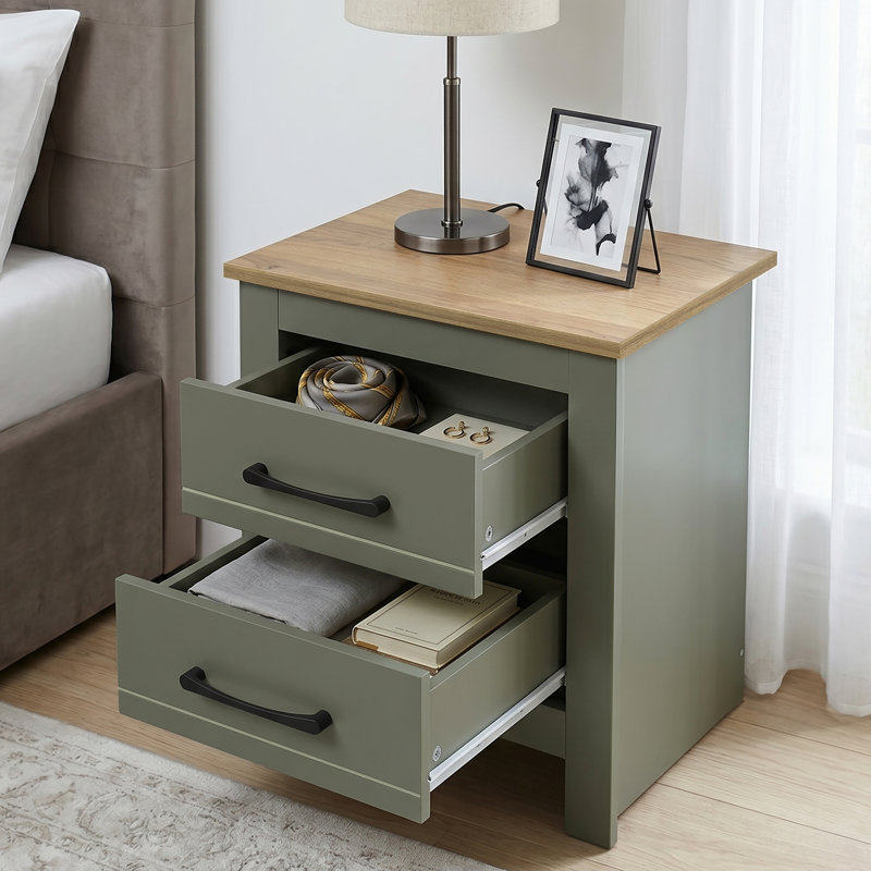 Limestone Manufactured Wood Bedside Table, Kale Green/Reviera Eichi