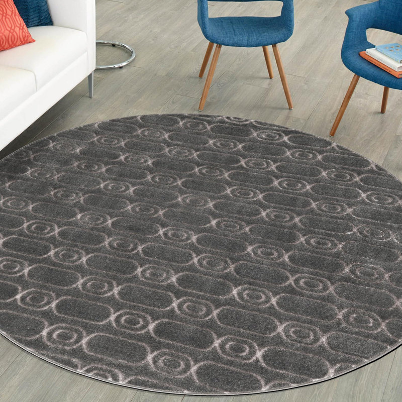 Tapis gris et argent Latitude Run® Colonne Nikica, Rond 3 pi 1 po