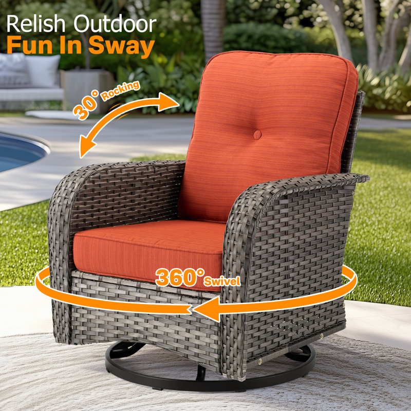 Allcot 2 - Person Outdoor Wicker Chairs with Side Table, All Weather High Back Rattan Chairs 2-Seater with Comfy Cushions