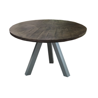 Piatto Round Solid Wood Top Metal Base Dining Table
