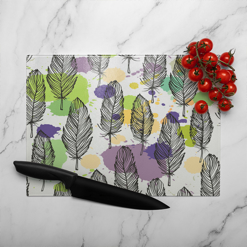 Spotted Coloured Feather Glass Chopping Board, 40cm L x 28cm W