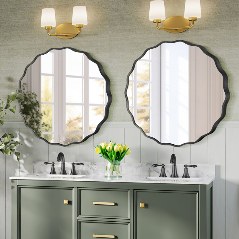 Aluminium Round Mirror, 80 cm H x 80 cm W, Black
